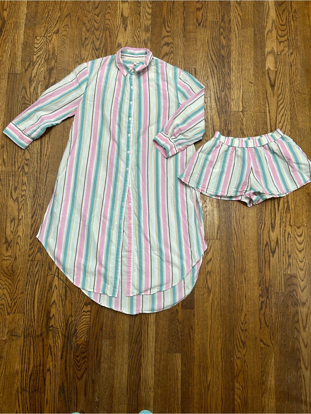 Anthropologie LyreBird Striped Pajama Set Small Sleep Shirt & Shorts Cottagecore - Picture 7 of 11